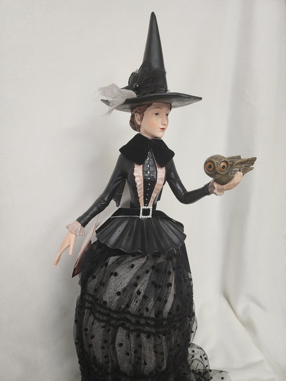 Classic Black Witch  with Owl In Hand Accents